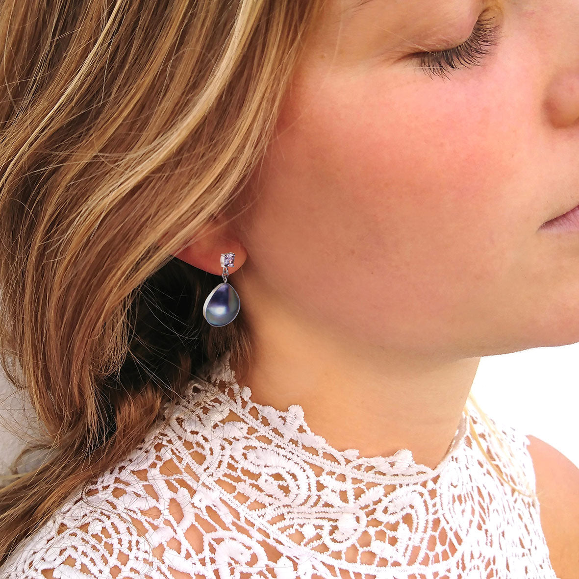 Grey Mabe Pearl & Pale Pink Tourmaline 'The Architect' White Gold Earrings