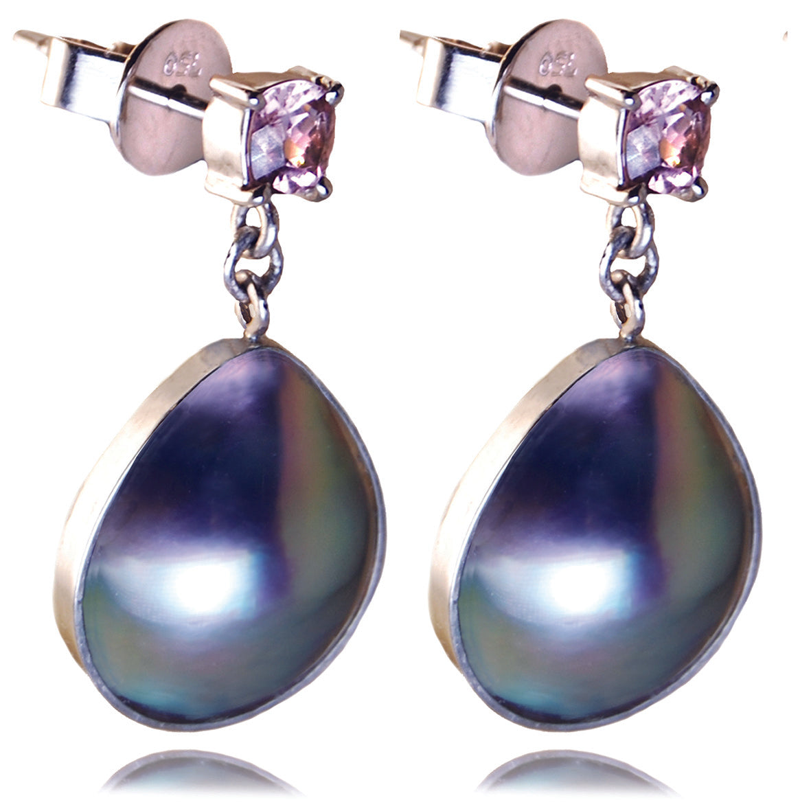 Grey Mabe Pearl & Pale Pink Tourmaline 'The Architect' White Gold Earrings