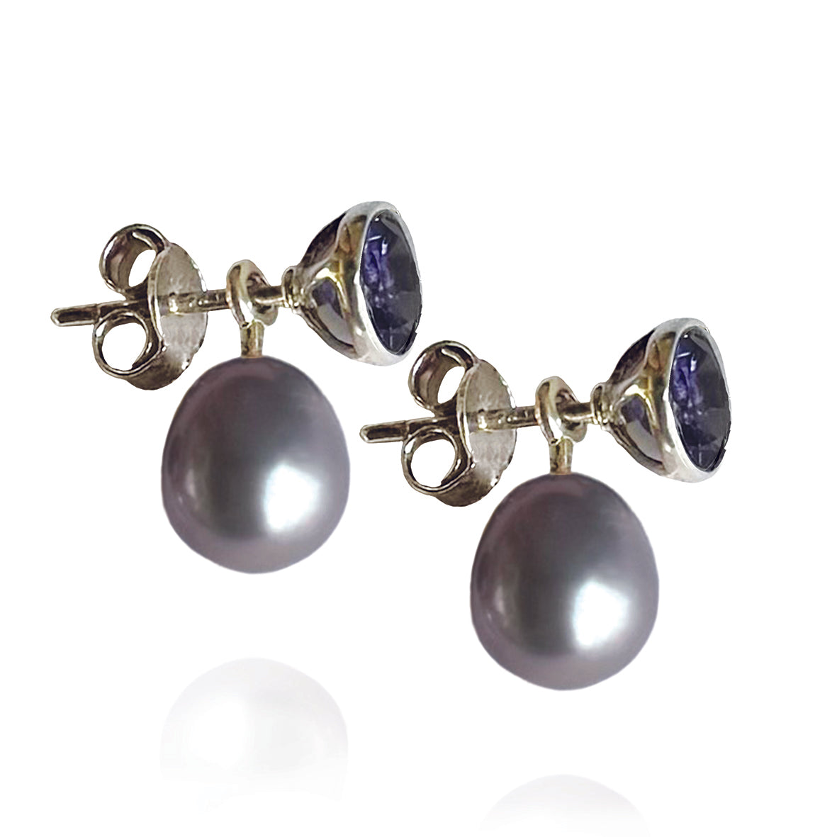 Grey Freshwater Pearl & Iolite 'Gatsby' Earrings
