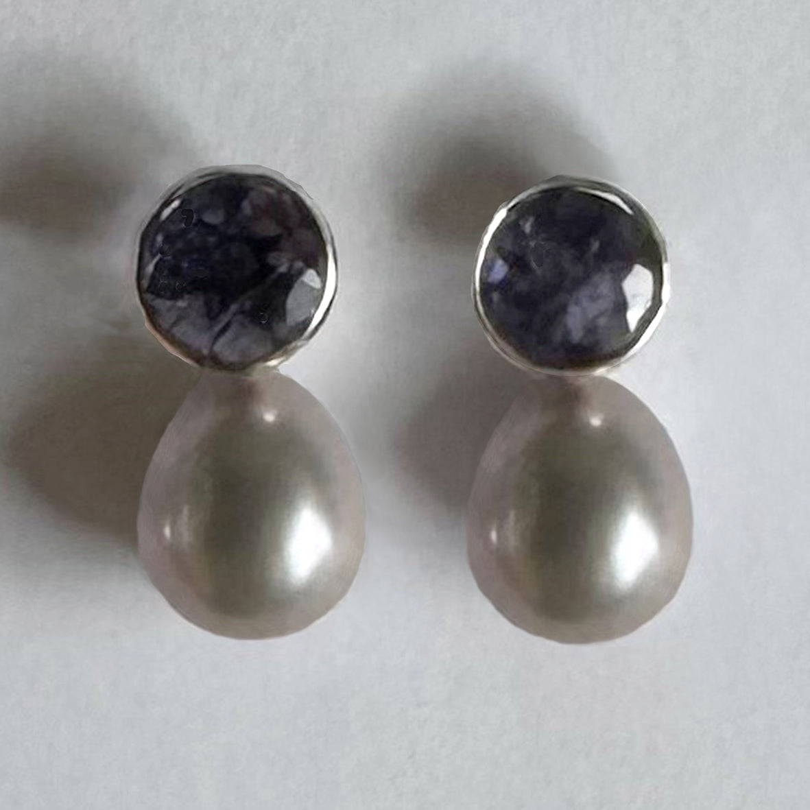 Grey Freshwater Pearl & Iolite 'Gatsby' Earrings