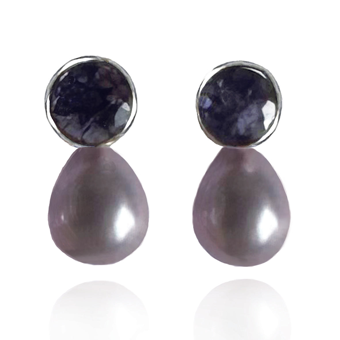 Grey Freshwater Pearl & Iolite 'Gatsby' Earrings