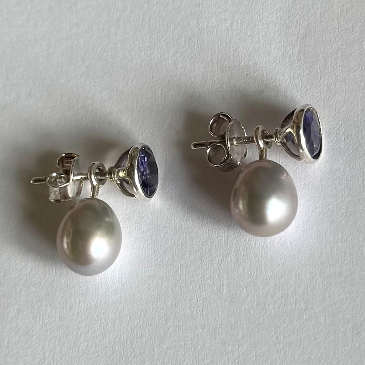Grey Freshwater Pearl & Iolite 'Gatsby' Earrings