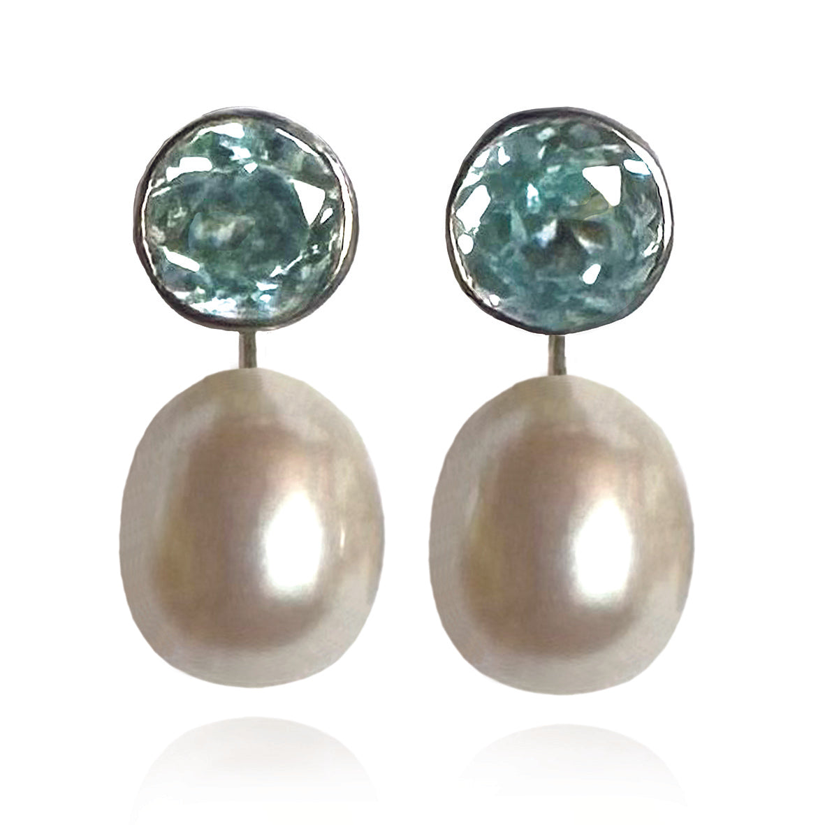 White Freshwater Pearl & Aquamarine 'Gatsby' Earrings