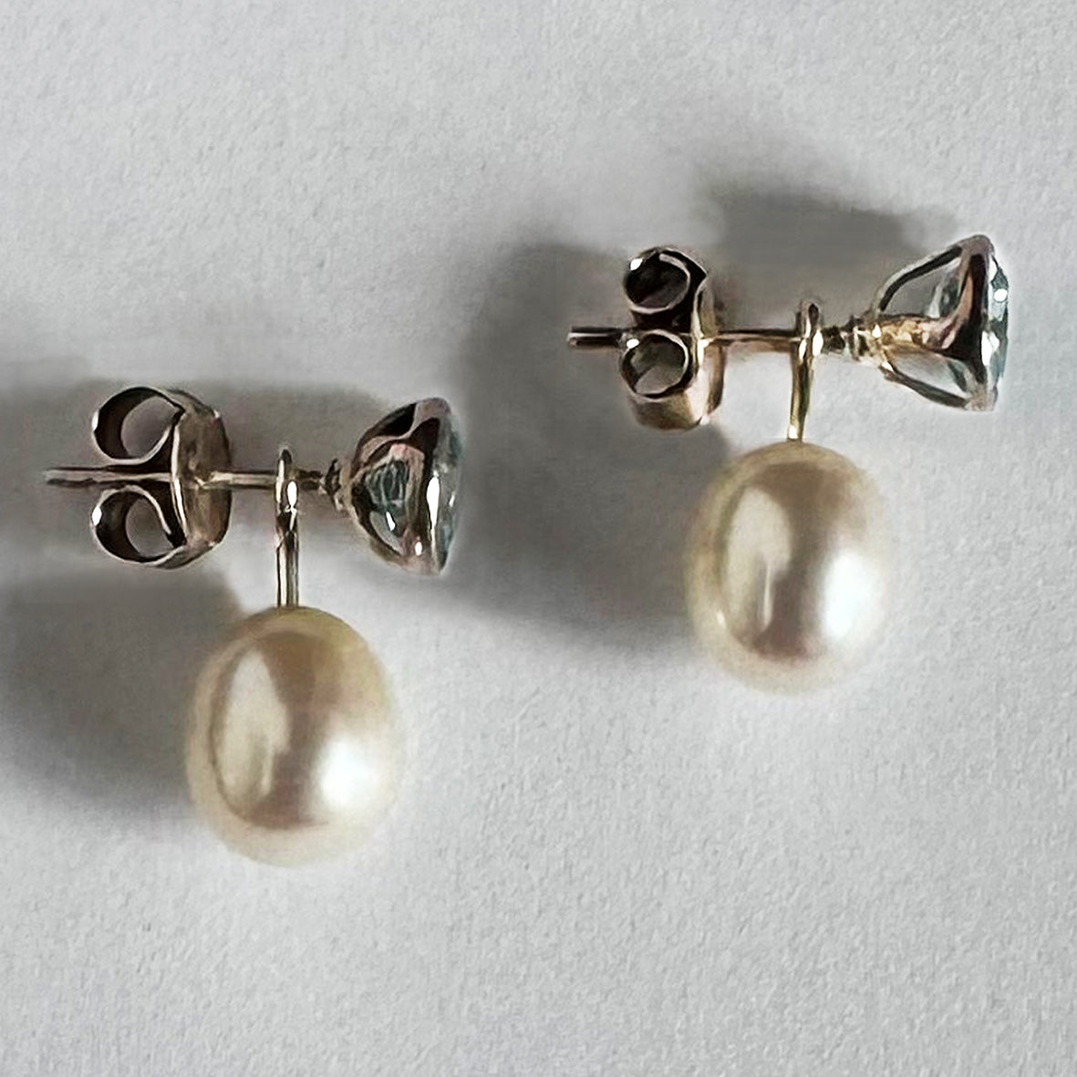 White Freshwater Pearl & Aquamarine 'Gatsby' Earrings