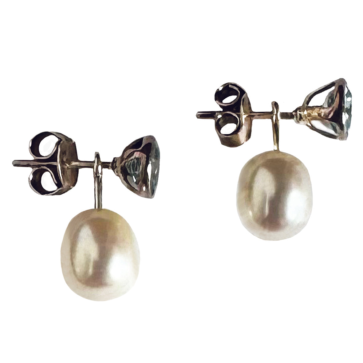 White Freshwater Pearl & Aquamarine 'Gatsby' Earrings