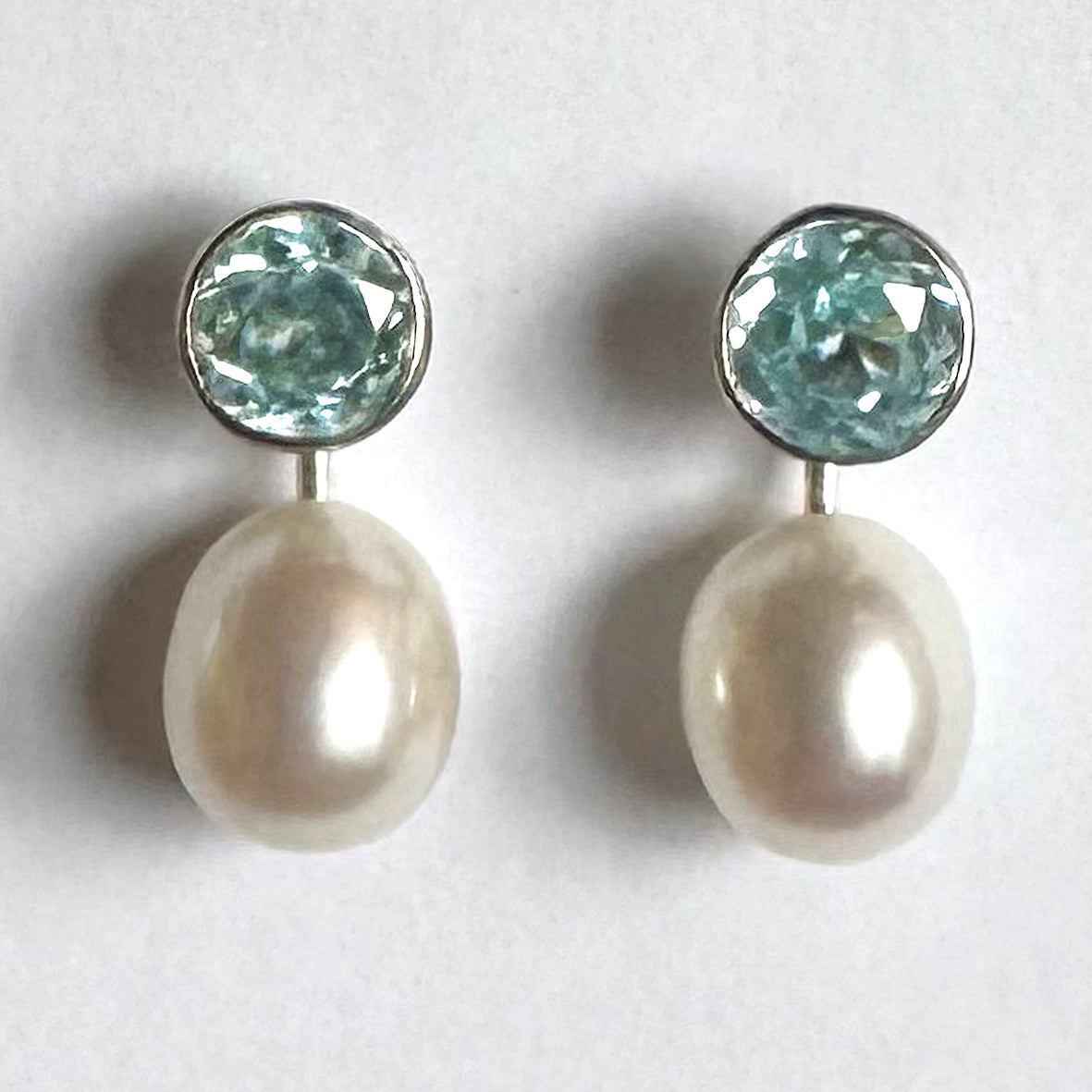 White Freshwater Pearl & Aquamarine 'Gatsby' Earrings