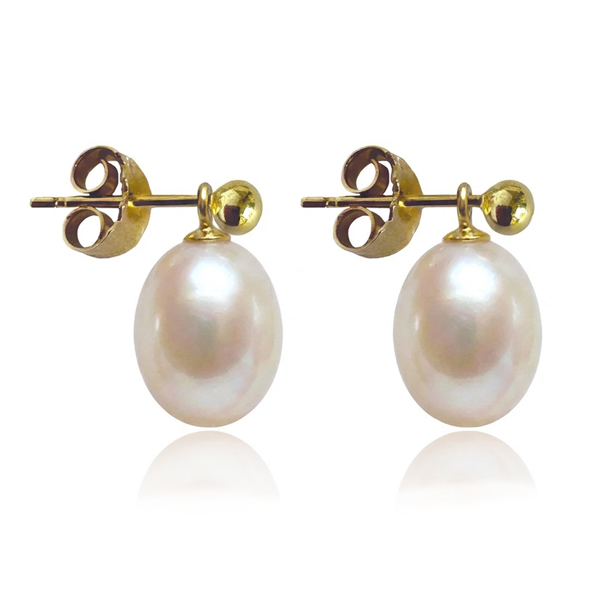 White Freshwater Pearl Drop Gold Earrings