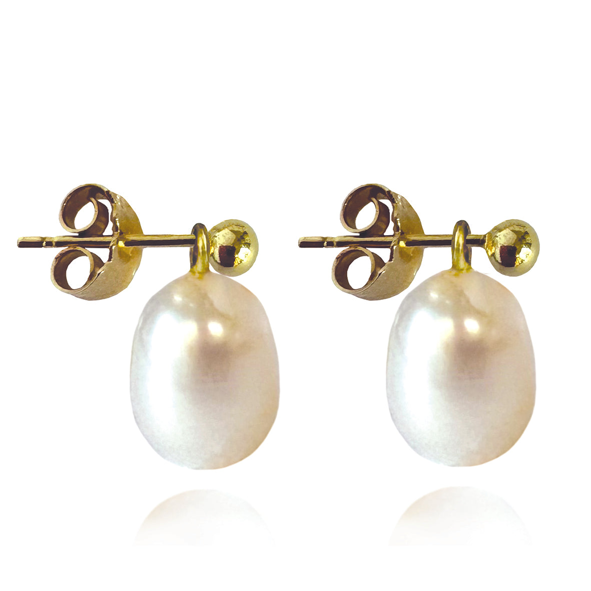 White Freshwater Pearl Drop Gold Earrings