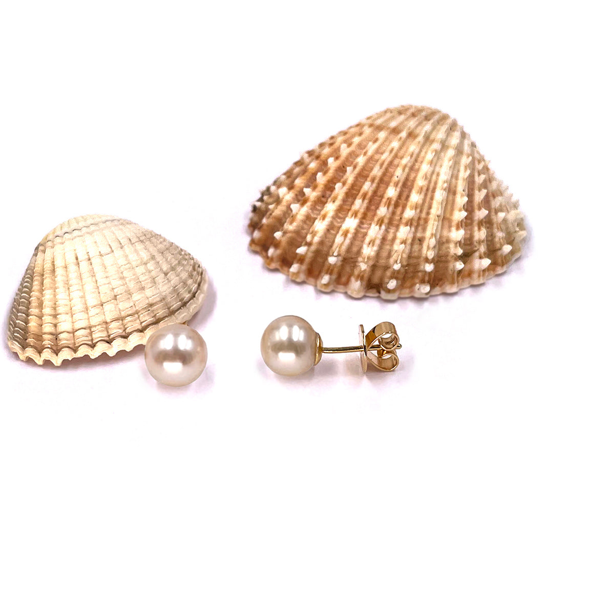 White Akoya Pearl (7mm) Stud Earrings on Yellow Gold