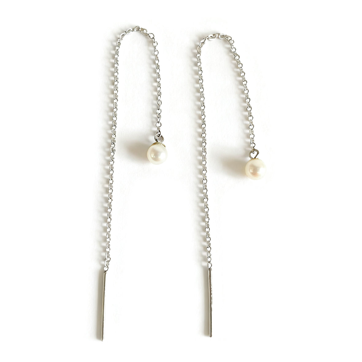 White Freshwater Pearl Thread Through Silver Earrings