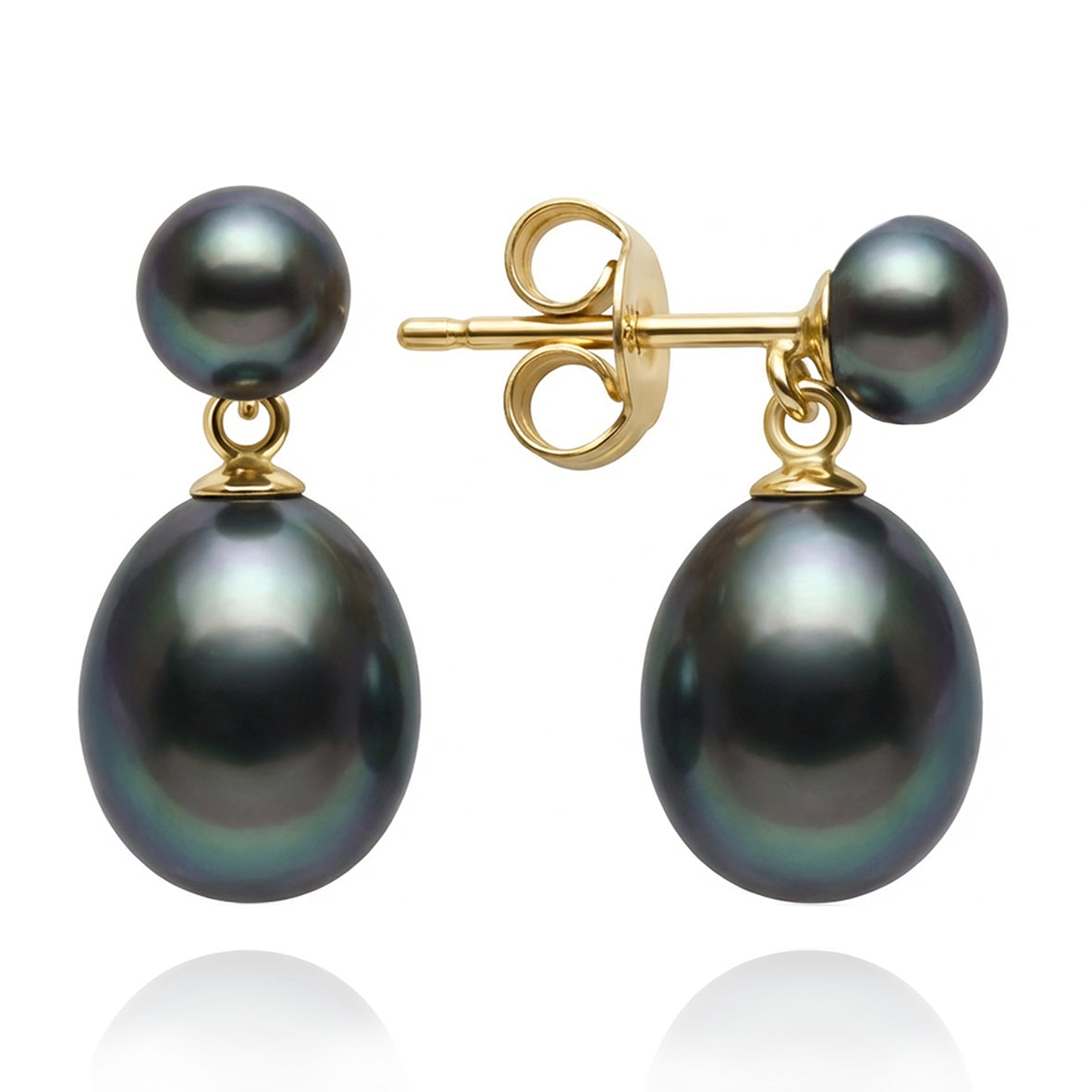 Black Freshwater Pearl Mini Gold Drop Earrings