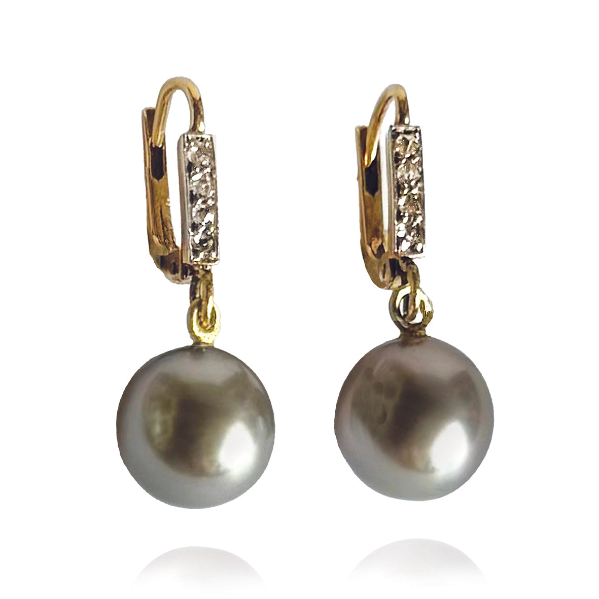 Grey Tahitian Pearl & Diamond Belle Epoque 18ct Gold Drop Earrings
