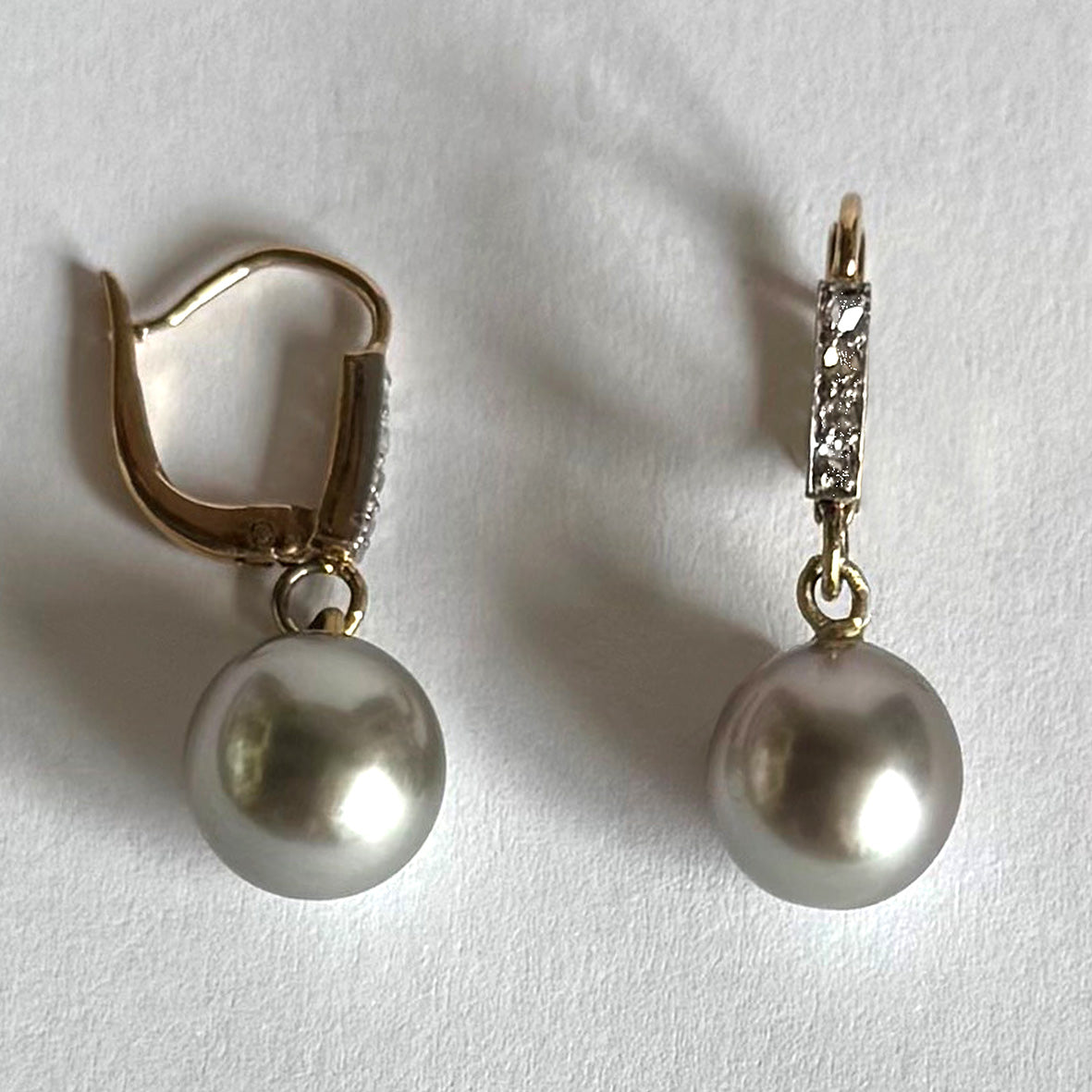 Grey Tahitian Pearl & Diamond Belle Epoque 18ct Gold Drop Earrings