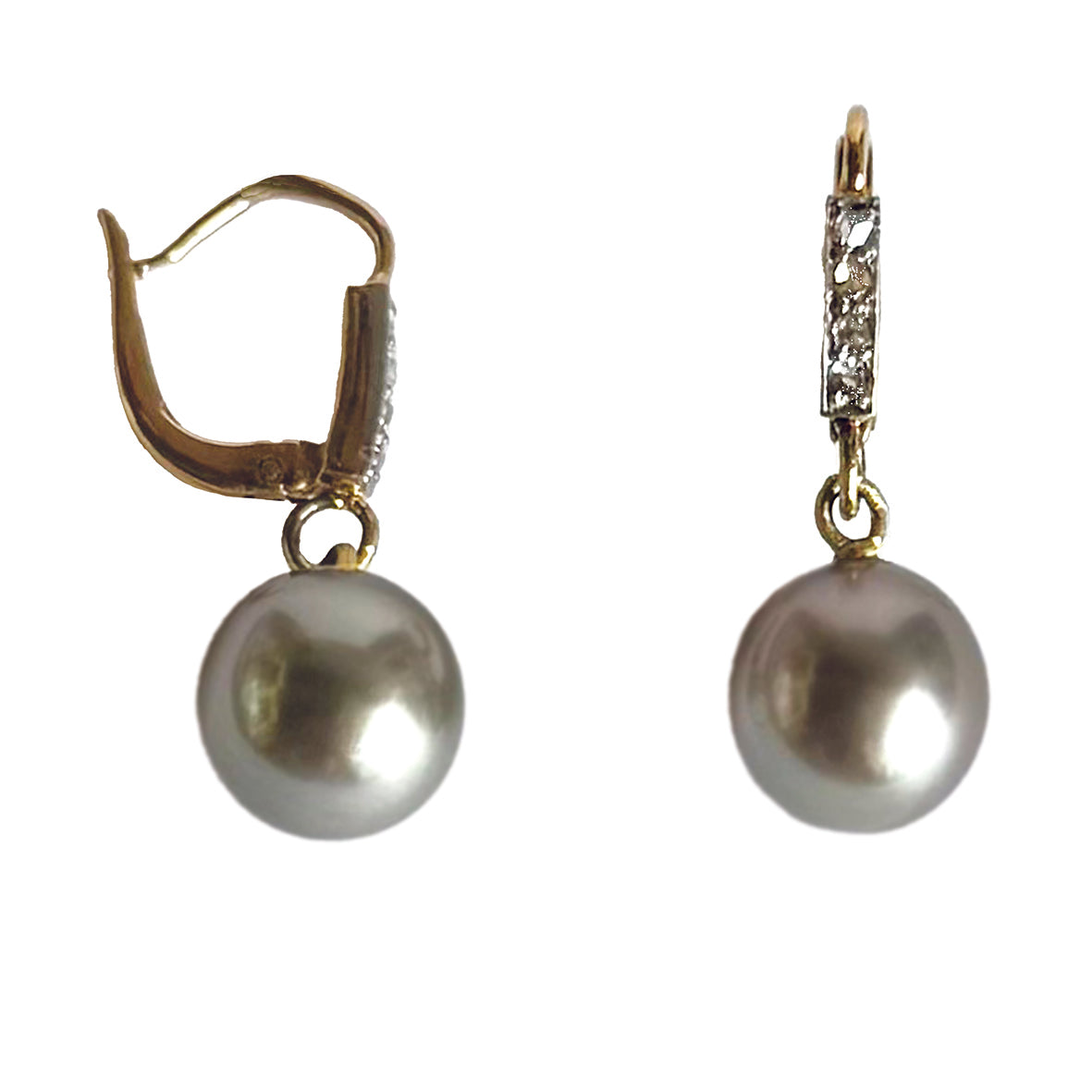 Grey Tahitian Pearl & Diamond Belle Epoque 18ct Gold Drop Earrings