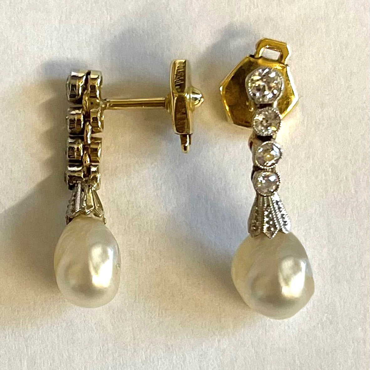 Rare White Natural Pearl & Diamond Chandelier Drop Earrings