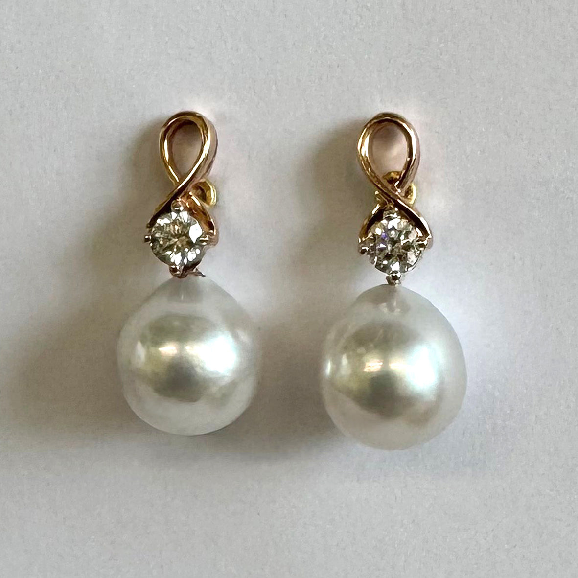 White South Sea Pearl Drop Optional Diamond and Rose Gold  'The Architect' Earrings