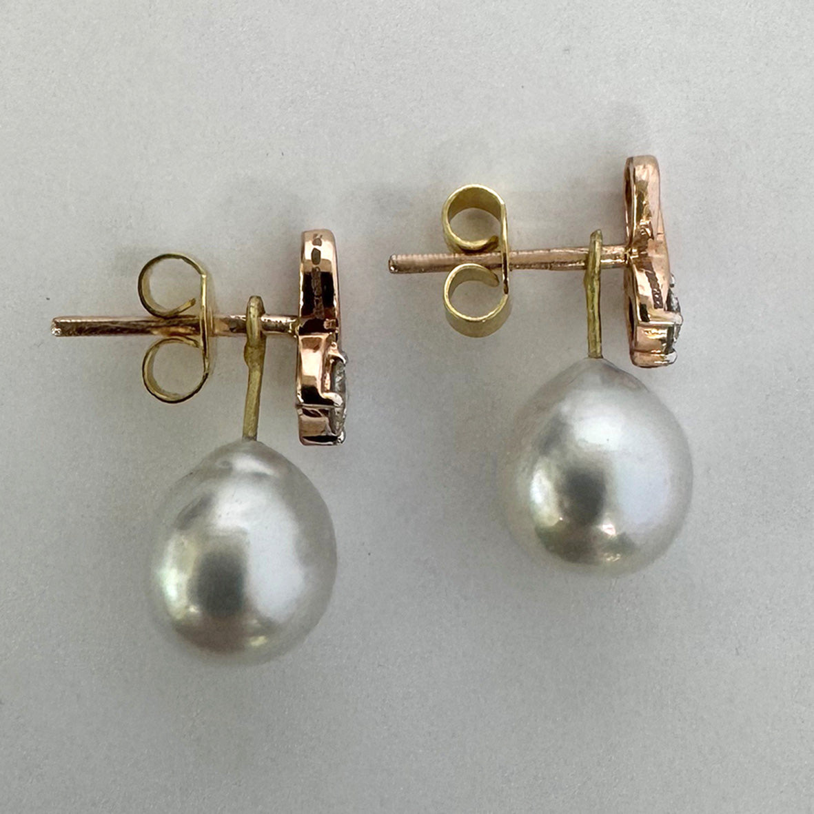 White South Sea Pearl Drop Optional Diamond and Rose Gold  'The Architect' Earrings