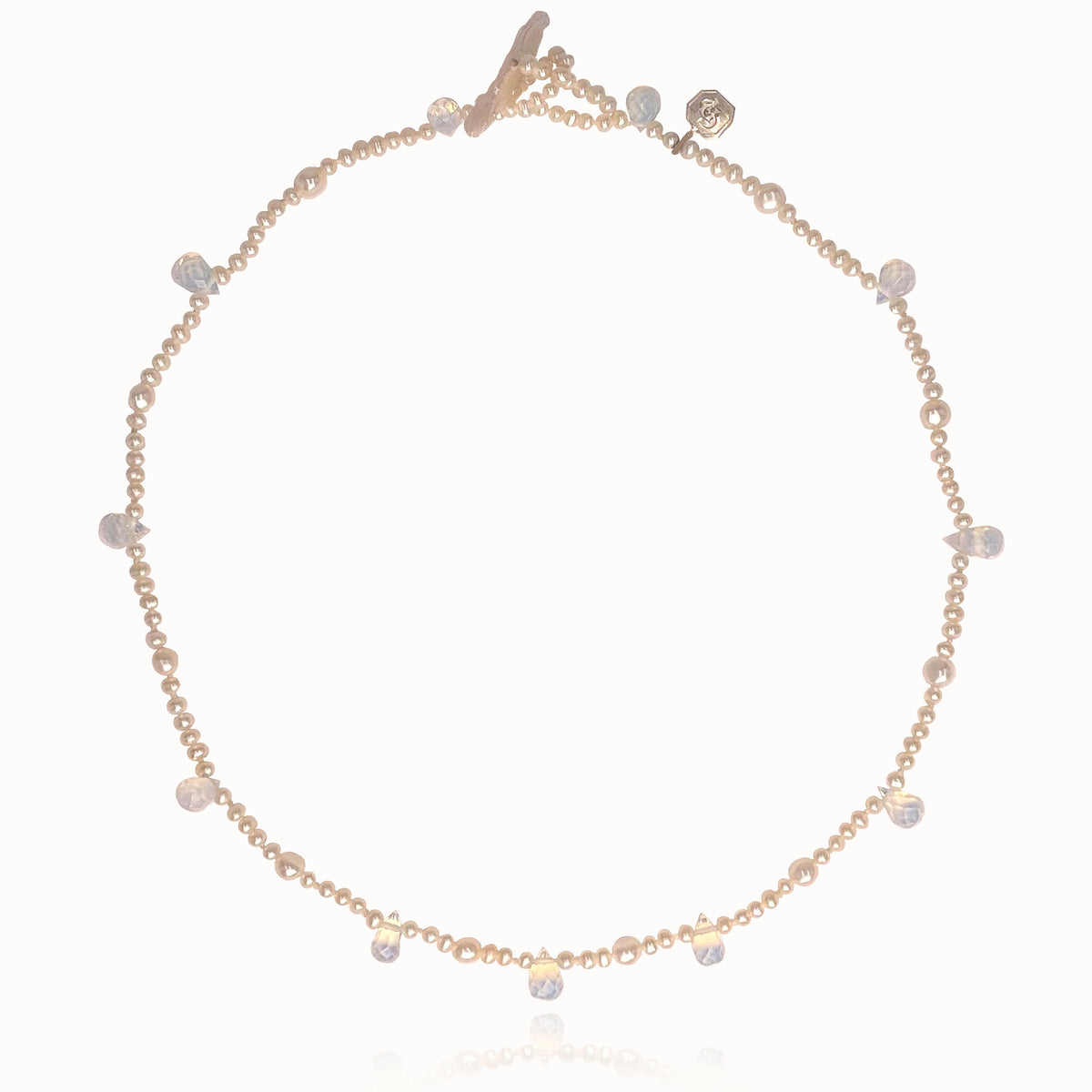 White Freshwater Pearl &amp; Opaline &#39;Tsarina&#39; Single Strand Necklace