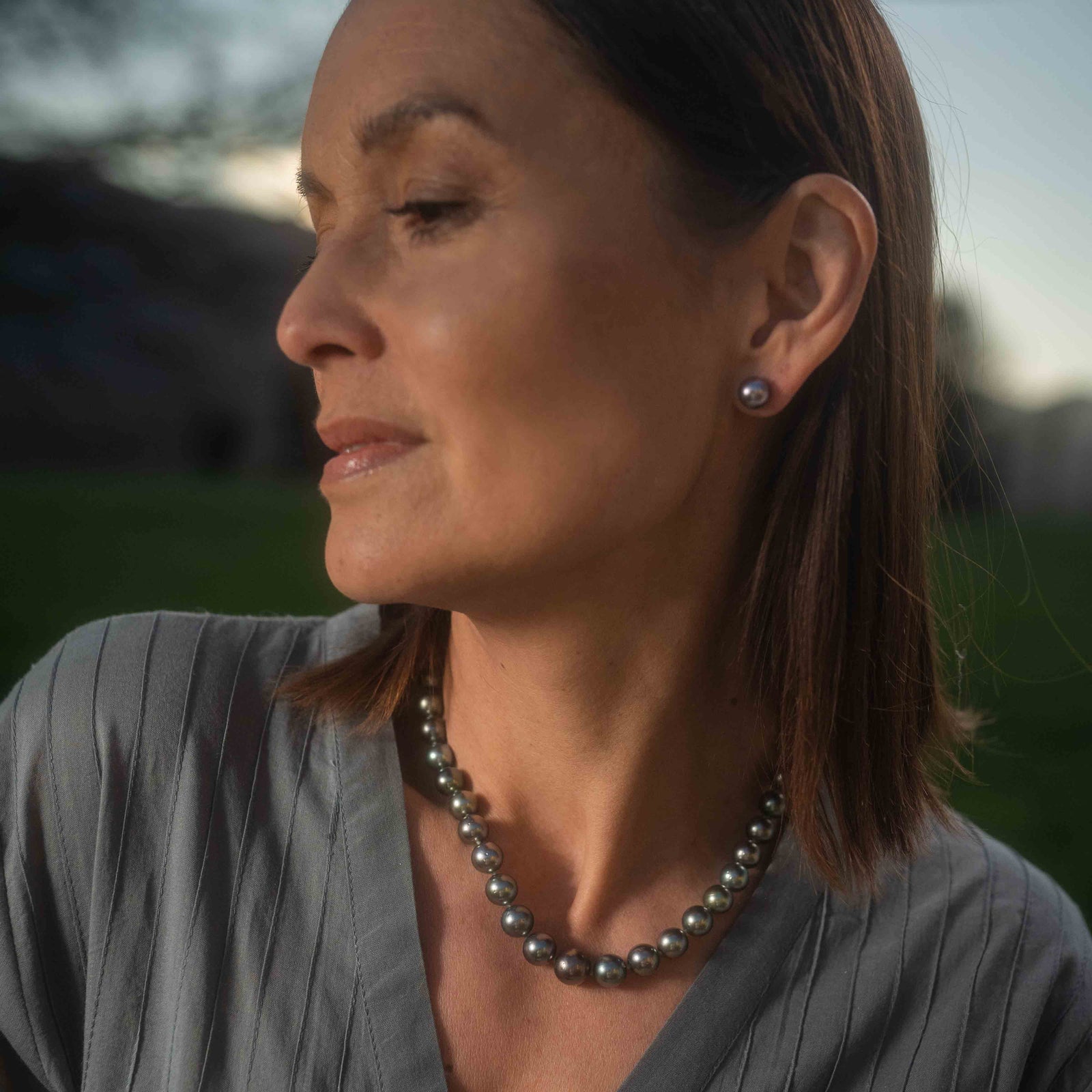 Silver-Black Tahitian Pearl Necklace