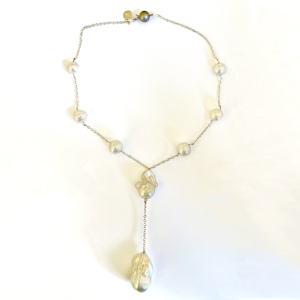 White Baroque Freshwater Pearl Drop Necklace