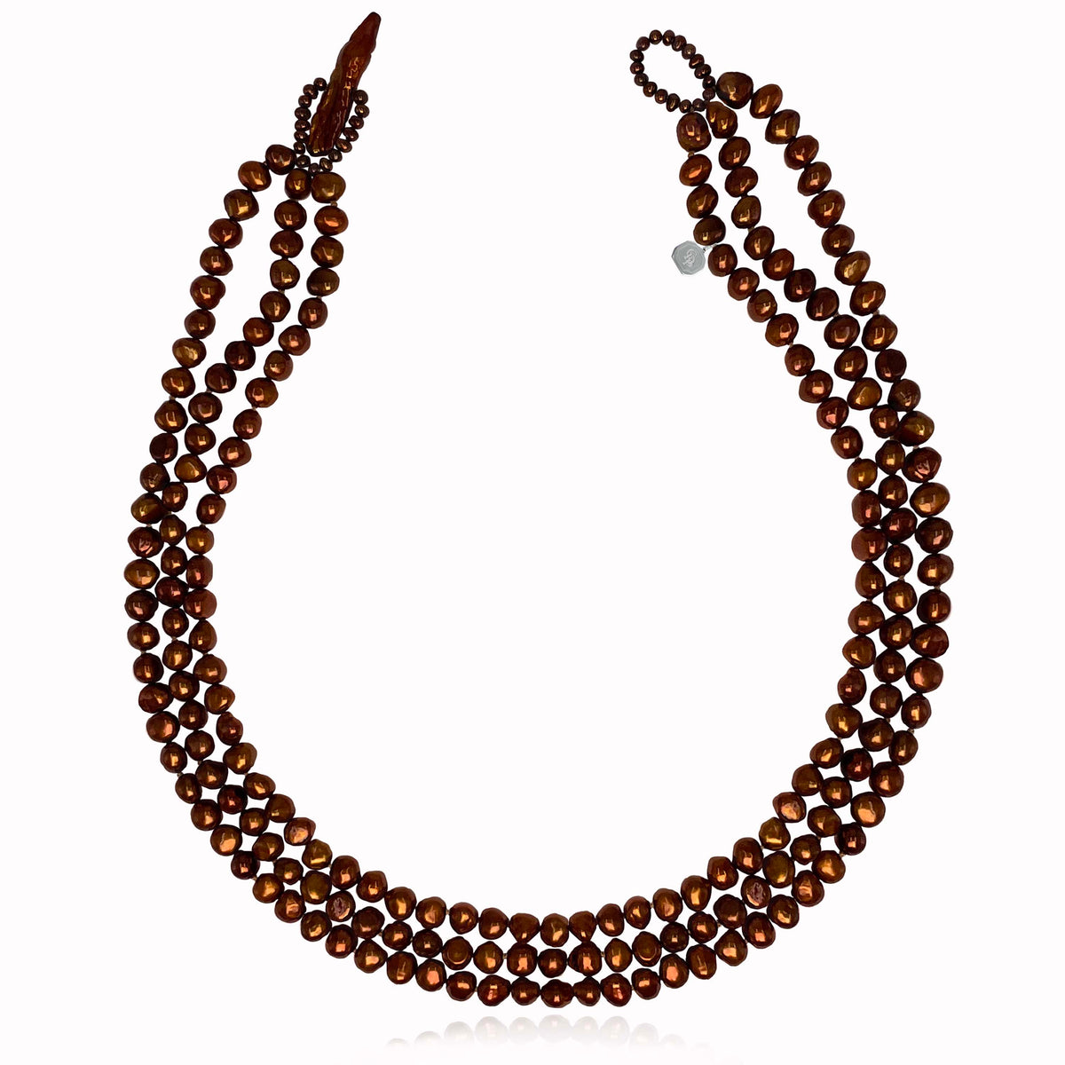 Copper Biwa Pearl 3 Strand &#39;Classic&#39; Necklace