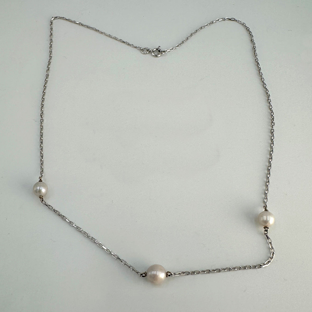Rare White Natural Scottish Freshwater Pearls 9ct White Gold Necklace
