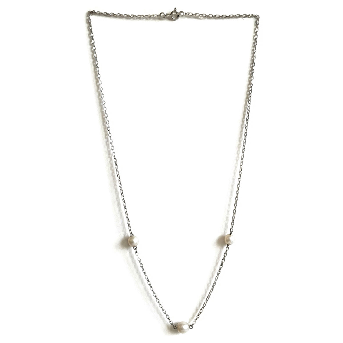 Rare White Natural Scottish Freshwater Pearls 9ct White Gold Necklace