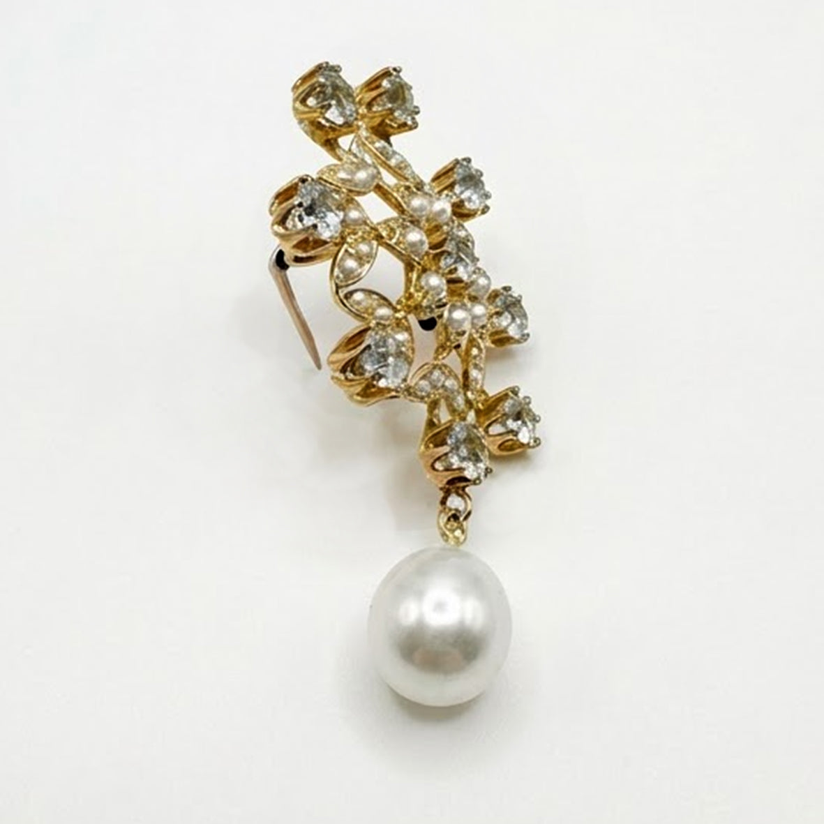 White South Sea & Rare Natural Seed Pearls on 15ct Yellow Gold & Aquamarine Star Necklace