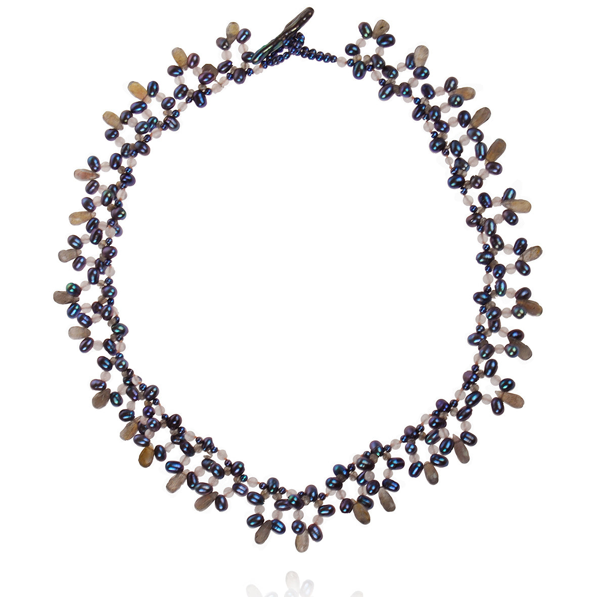 Black Freshwater Pearl, Labradorite & Rose Quartz Necklace