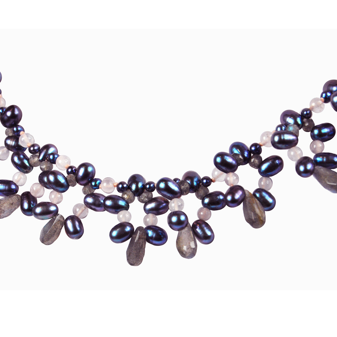 Black Freshwater Pearl, Labradorite & Rose Quartz Necklace