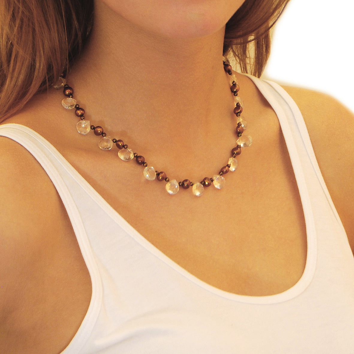 Copper Freshwater Pearl & Rock Crystal Necklace