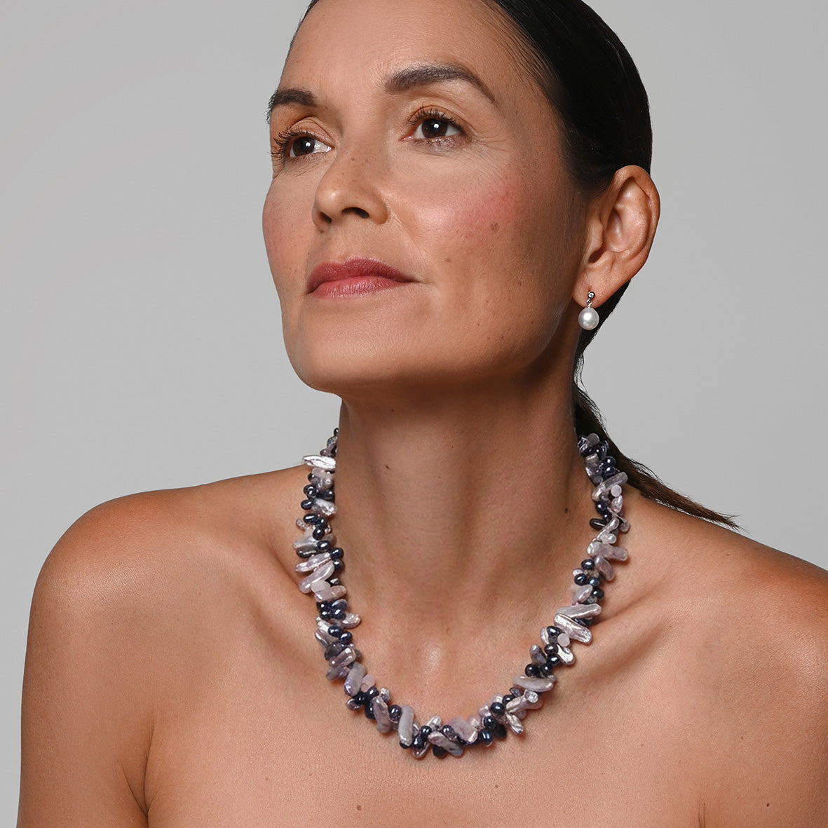 Black, Grey Freshwater Pearl & Semi-Precious Stone Necklace