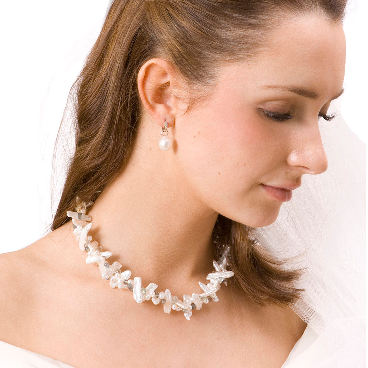 White Freshwater Pearl & Semi-Precious Stone Spiral Necklace