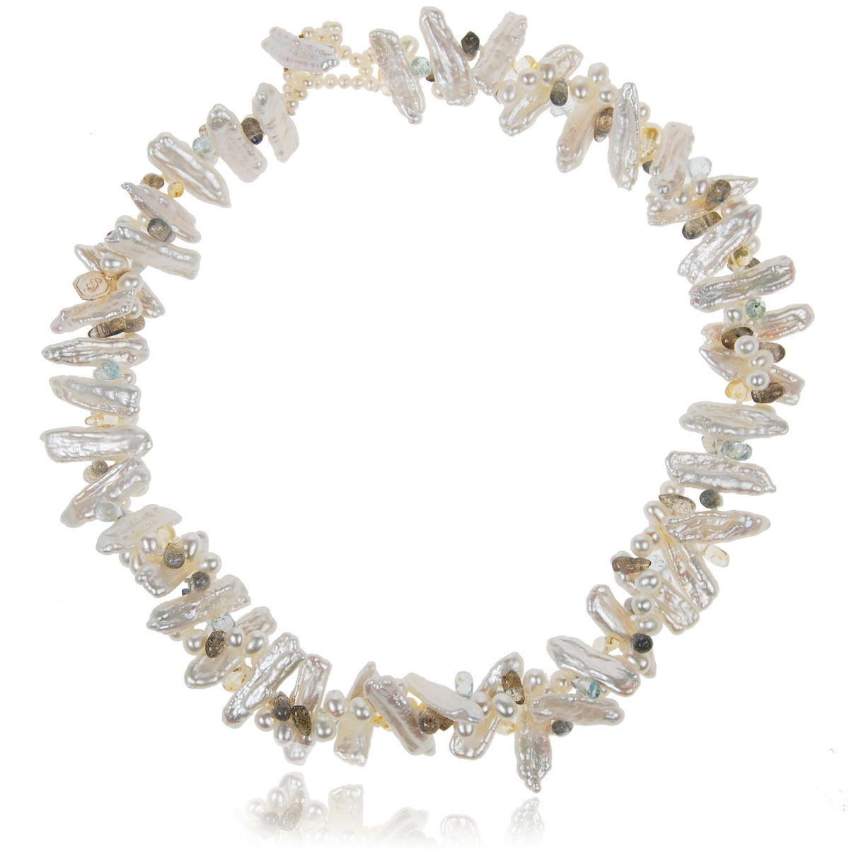 White Freshwater Pearl & Semi-Precious Stone Spiral Necklace