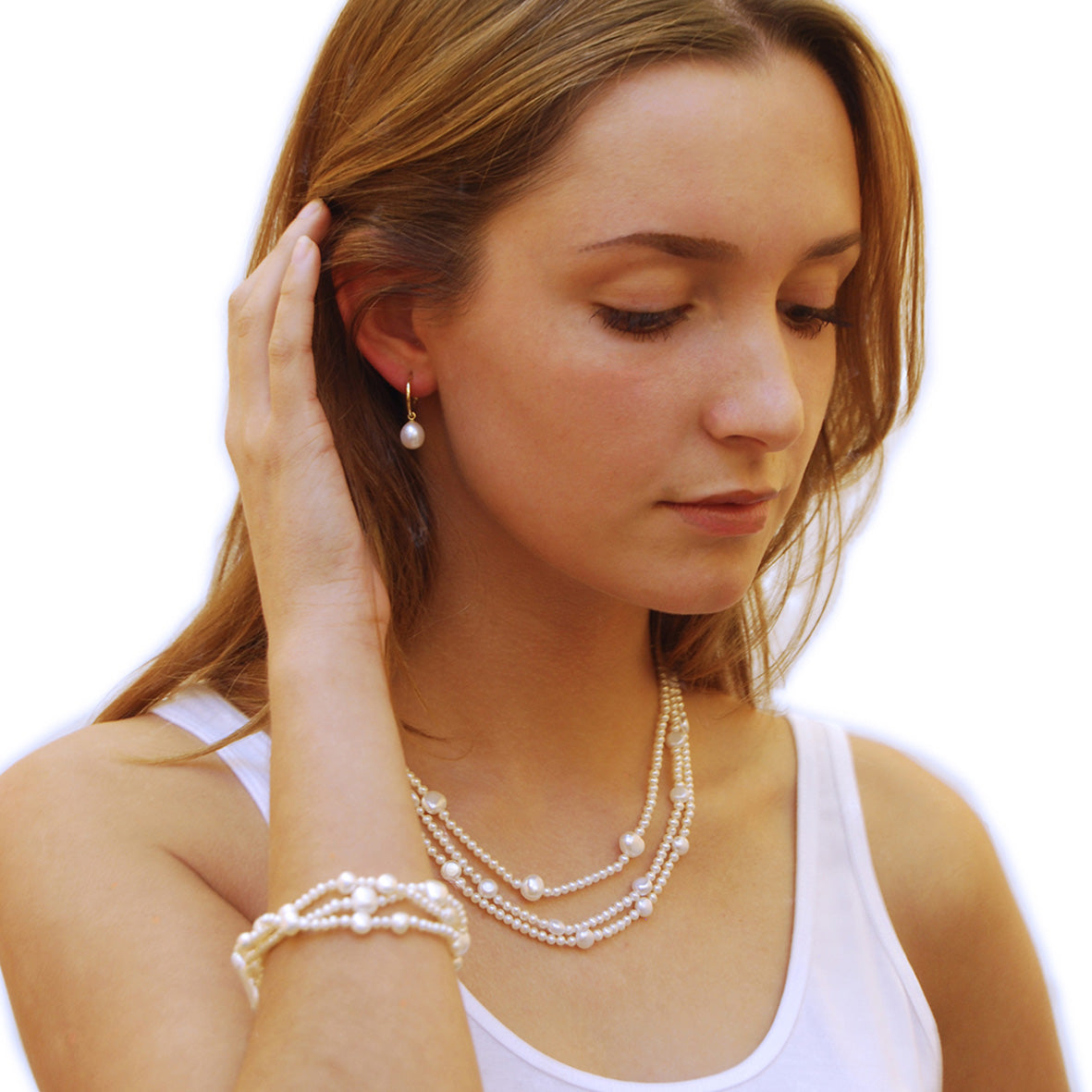White Freshwater Pearl Triple Strand Necklace (Limited Edition)