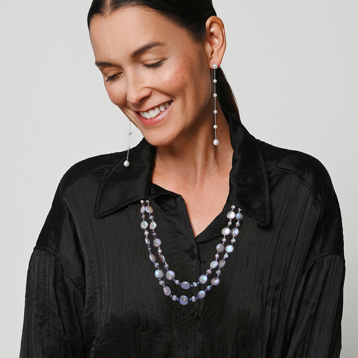 Grey Freshwater Pearl 'M&M' Long Necklace