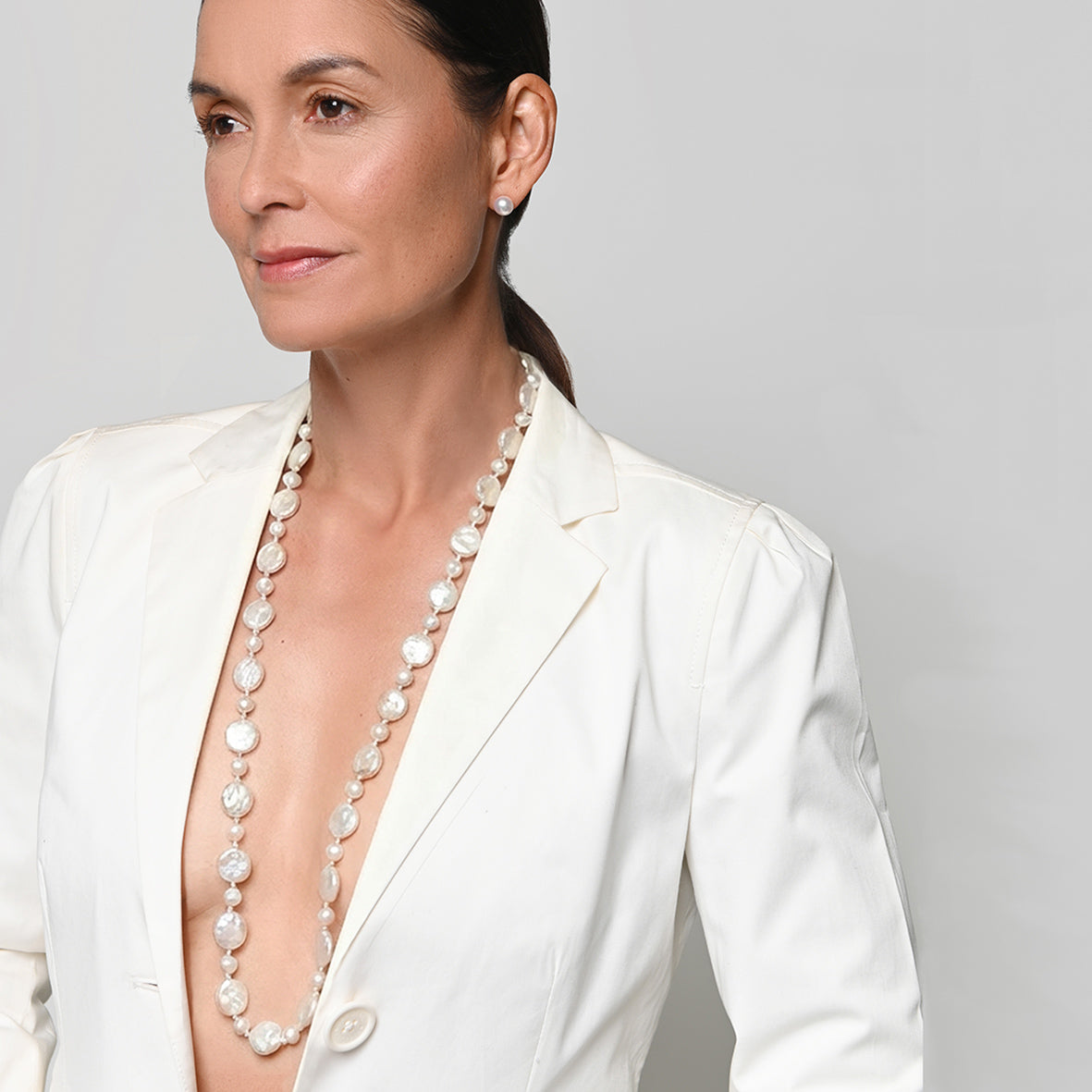 White Freshwater Pearl 'M&M' Long Necklace