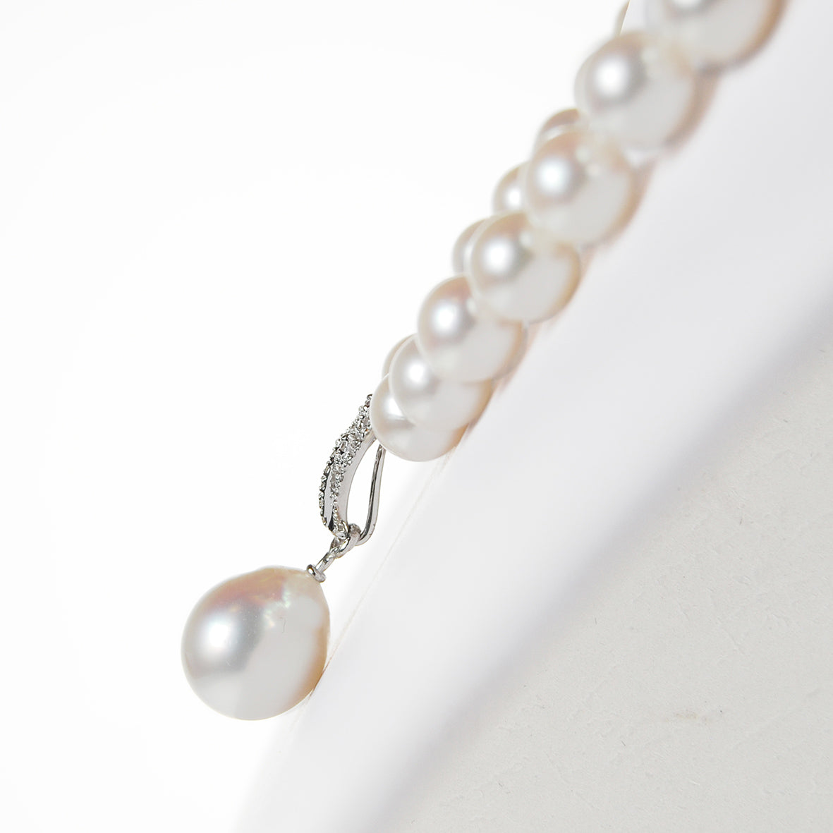 White Akoya & South Sea Pearl Necklace with Diamond Leaf Centrepiece