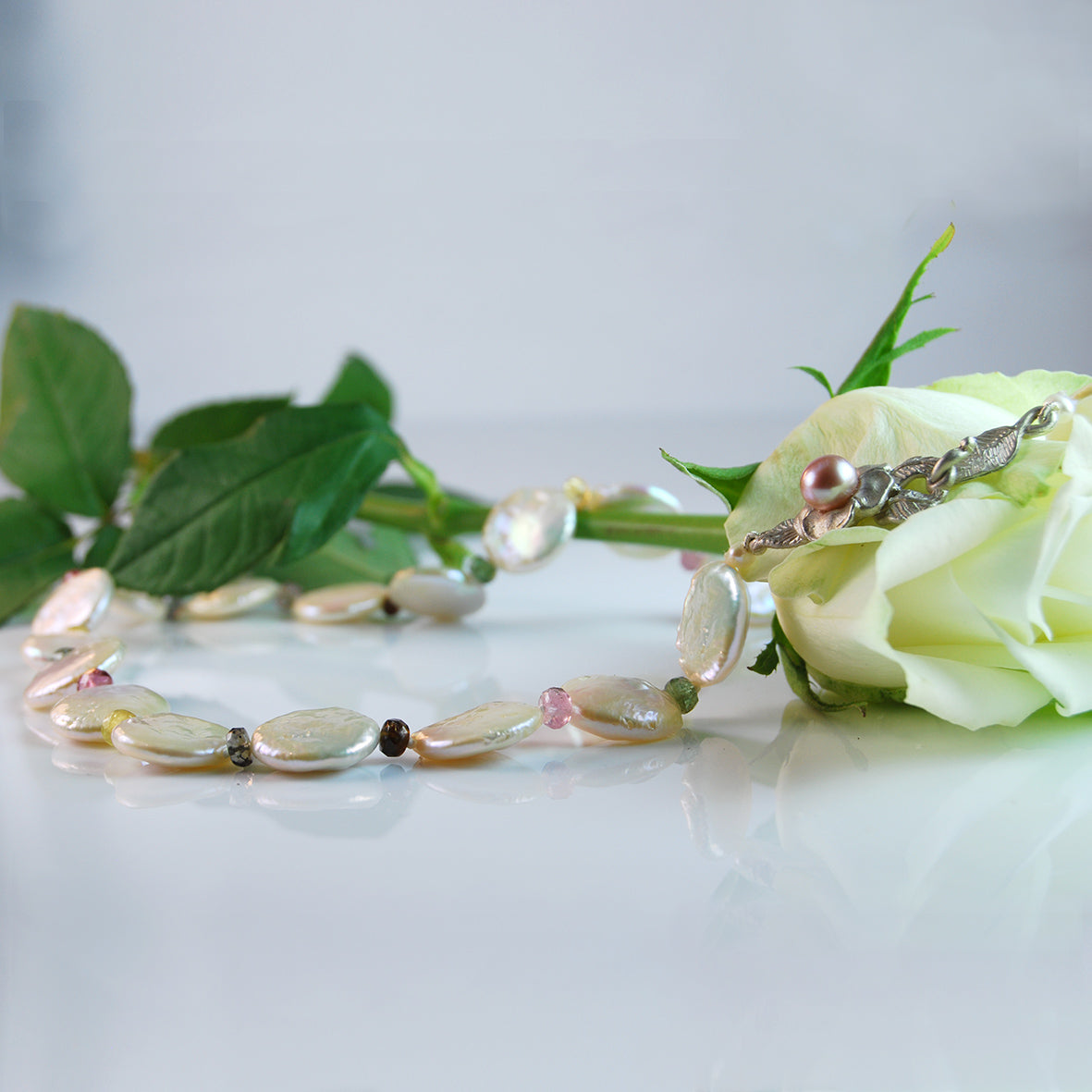 White M&M Freshwater Pearl & Tourmaline 'Happy' Necklace