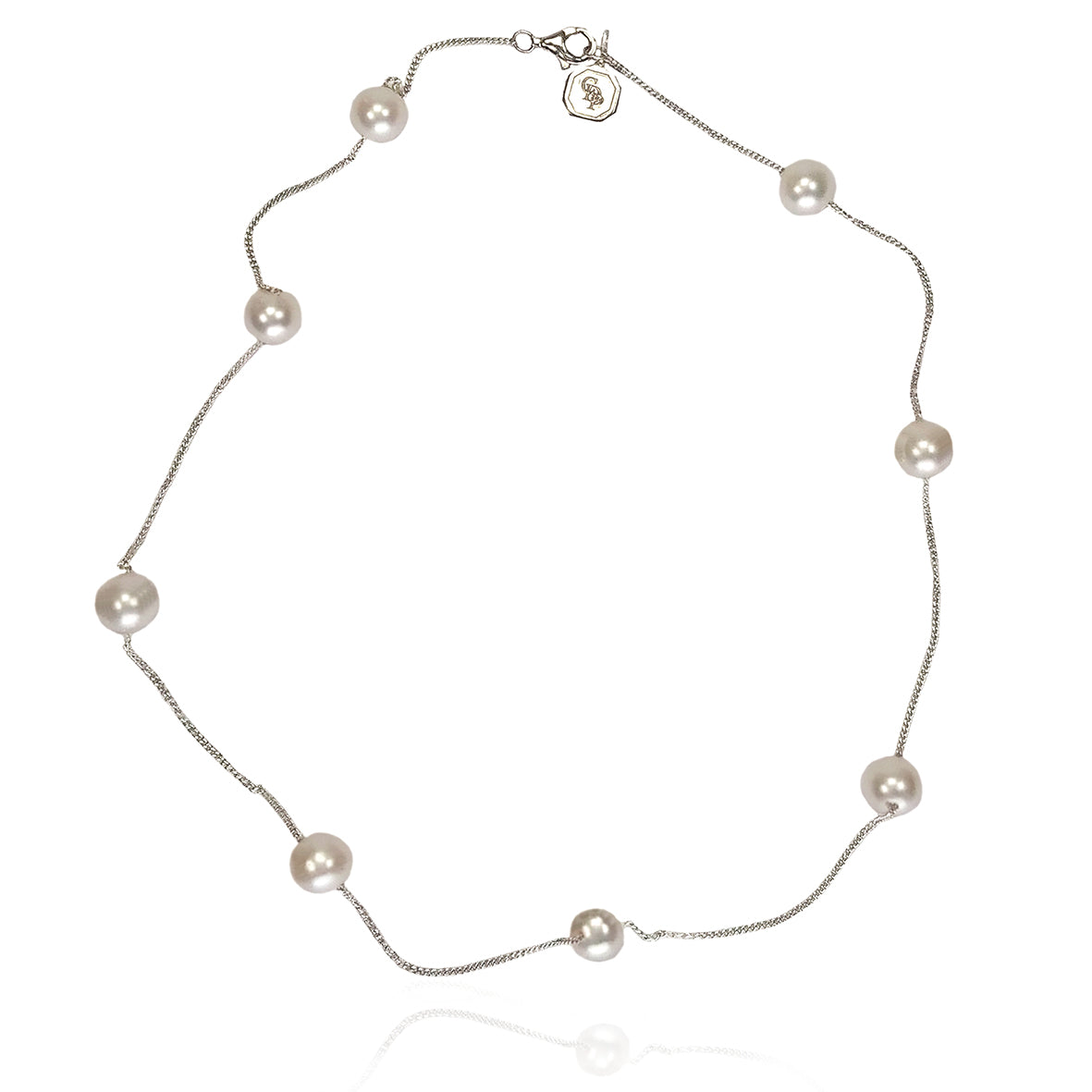 White Freshwater Pearl & Silver Chain Necklace