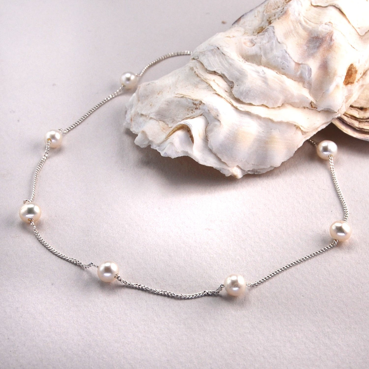 White Freshwater Pearl & Silver Chain Necklace