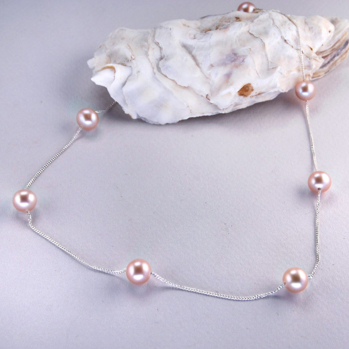 Pink Freshwater Pearl & Silver Chain Necklace