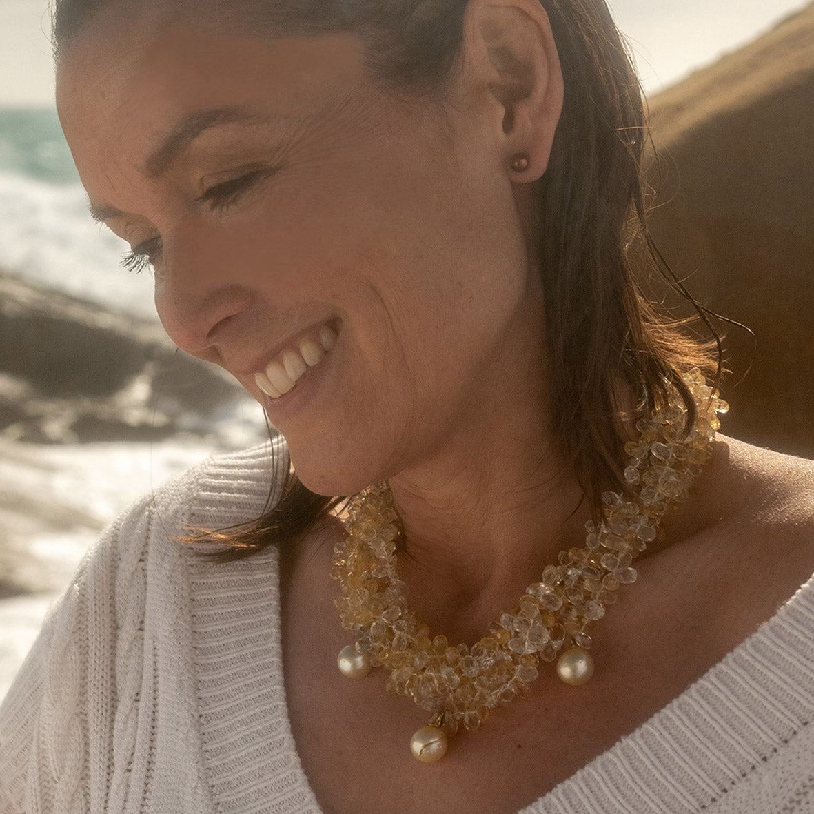 Golden South Sea Baroque Pearl & Citrine 'Coco Coral' Necklace