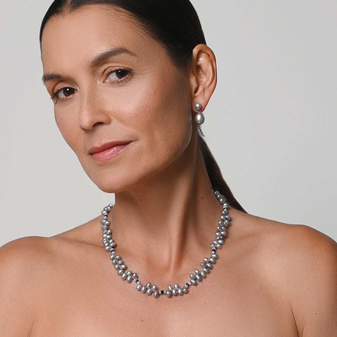 Grey Freshwater Pearl, Aquamarine & Iolite Droplet Necklace