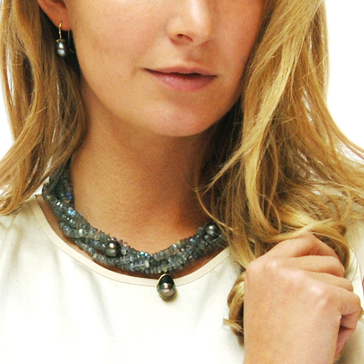 Black Tahitian Pearl & Labradorite Necklace