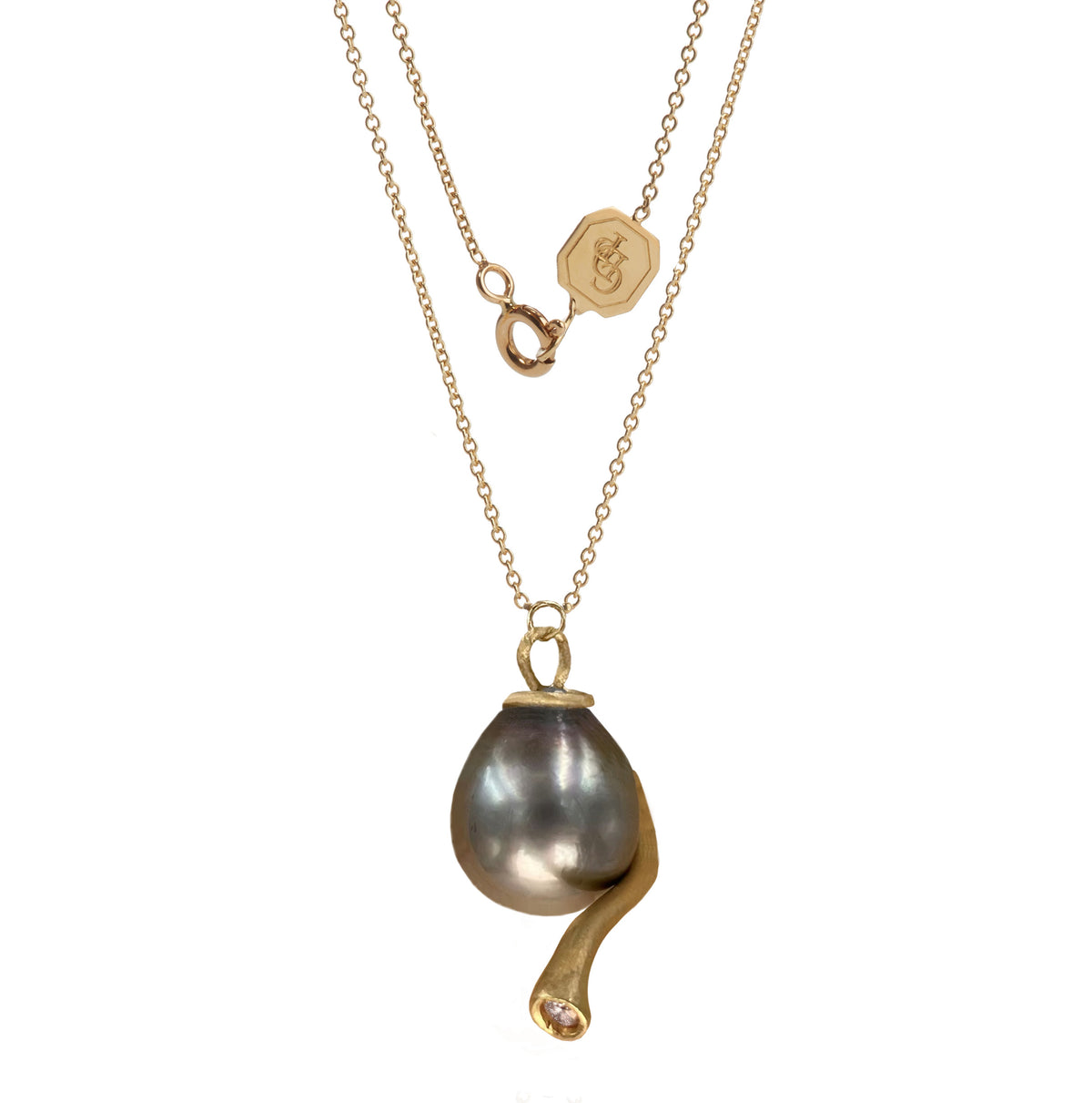 Black Tahitian Pearl, Diamond &amp; 18ct Gold &#39;Hug&#39; Pendant