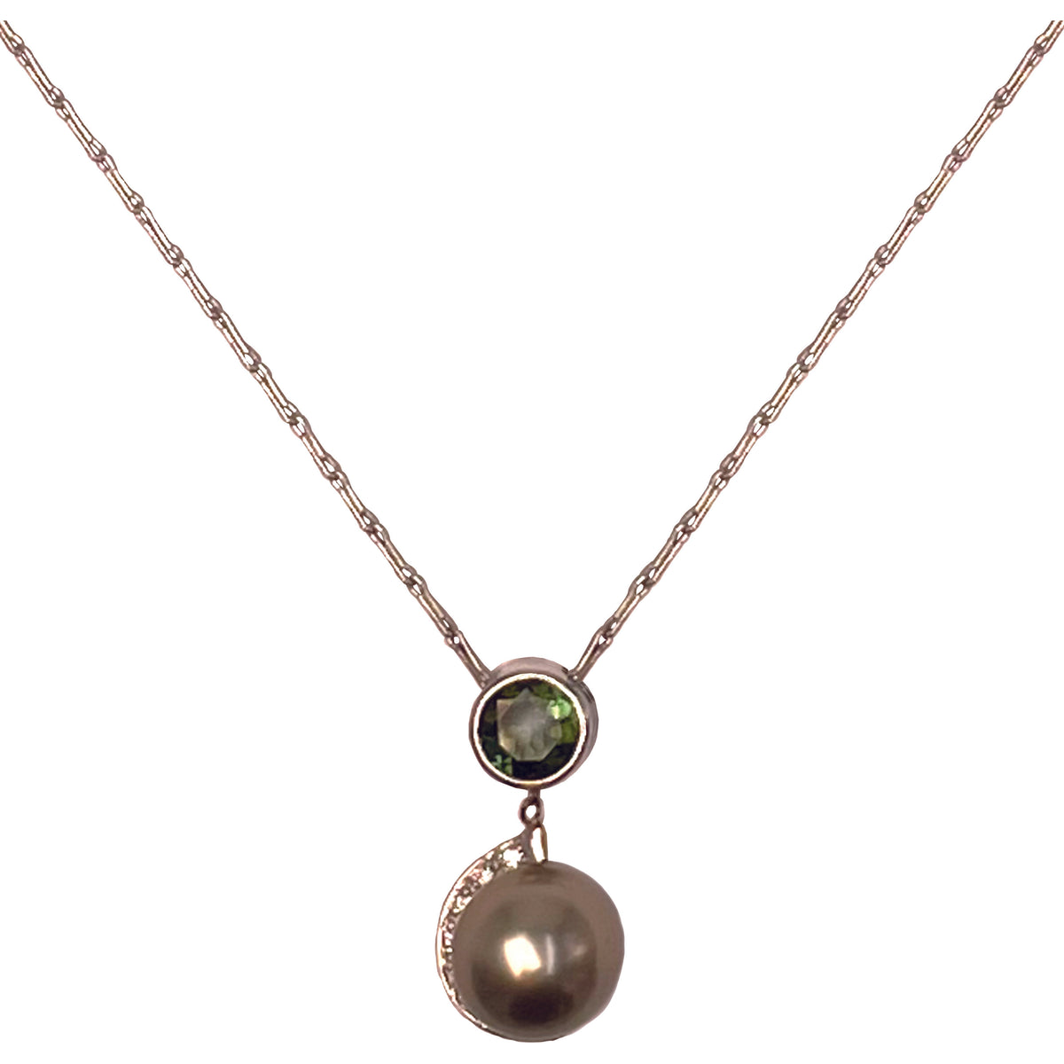 Black-Grey Tahitian Pearl &amp; Emerald-Green Tourmaline &#39;Gatsby&#39; Pendant