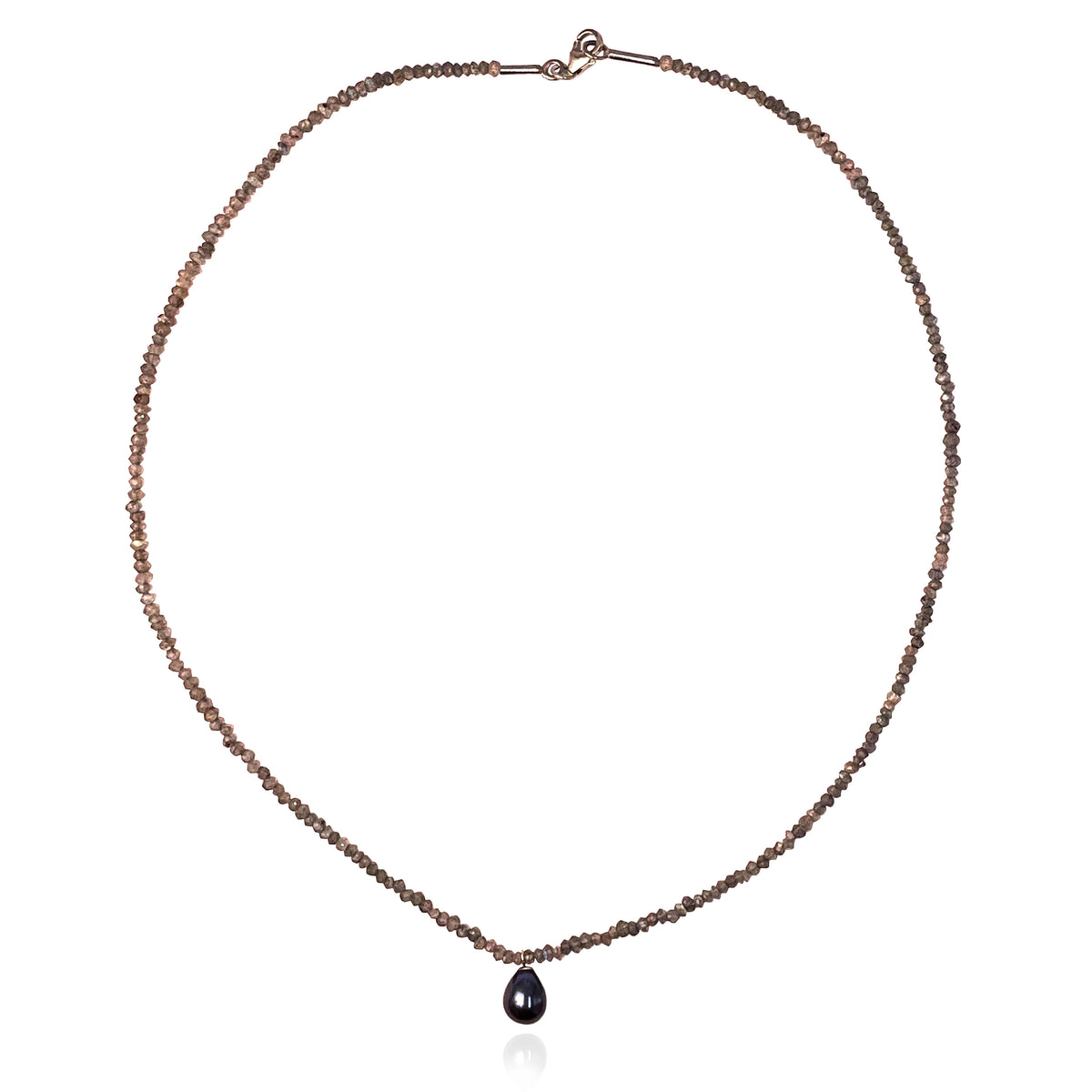 Black Freshwater Pearl &amp; Charcoal Labradorite Drop Necklace