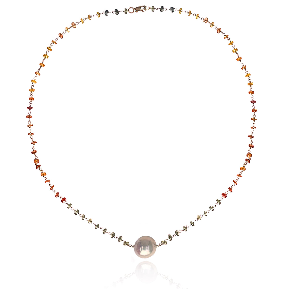White Freshwater Pearl &amp; Multicoloured Sapphire &#39;Happy&#39; Necklace