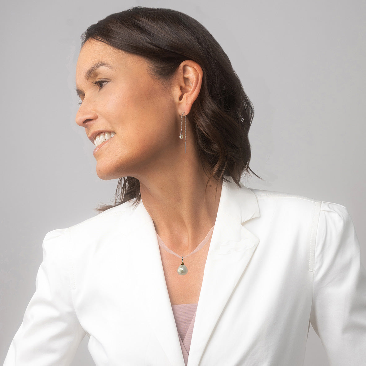 White Freshwater Pearl & Pink Silk Baroque Drop Pendant